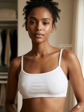 Fruit Of The Loom Cami Bra Heather White Knit Cotton Crop Bralette Tank Top x 2